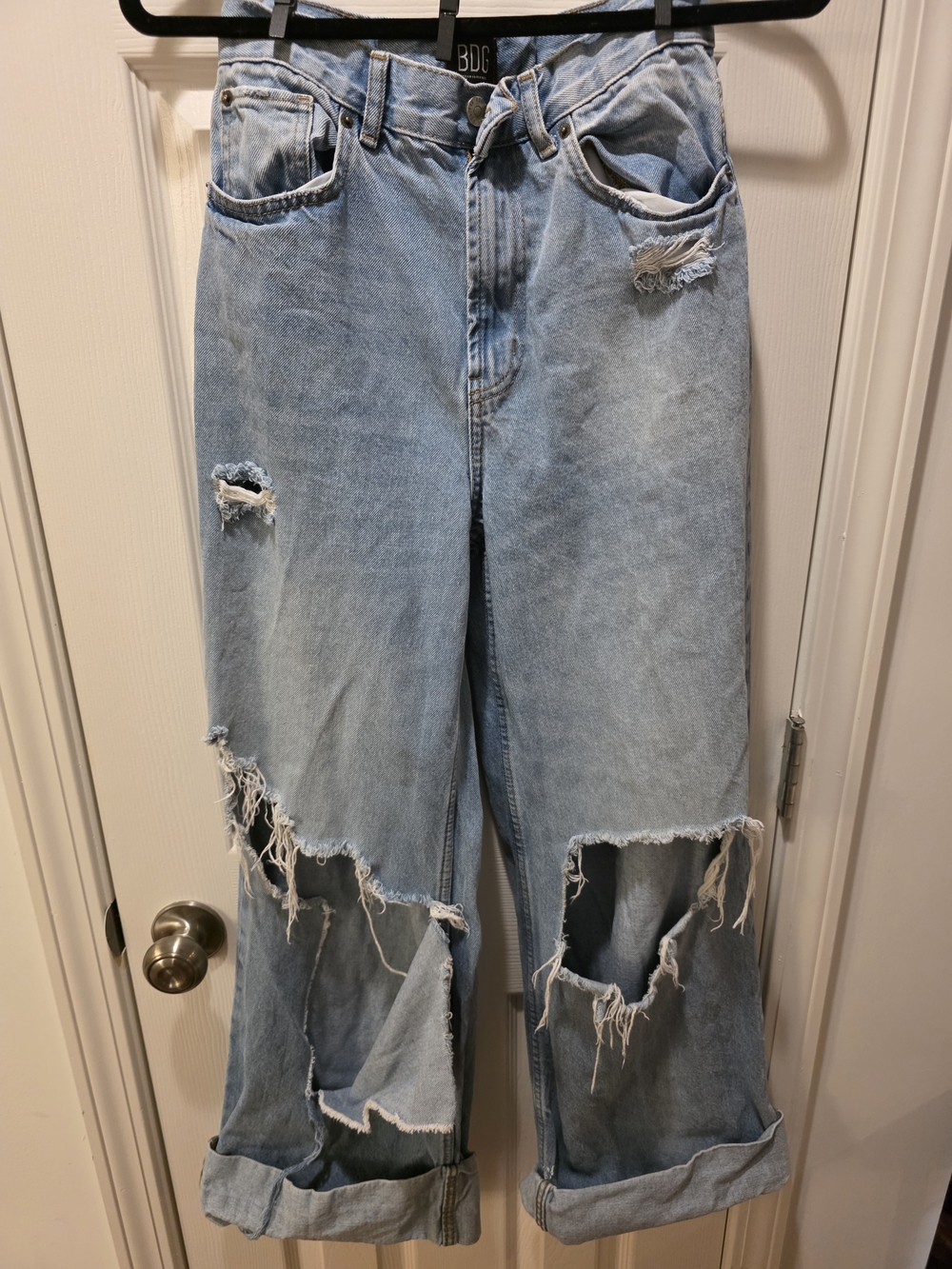 BDG Urban Outfitters Light Wash Distressed Wide-Leg Jeans - Light Blue
